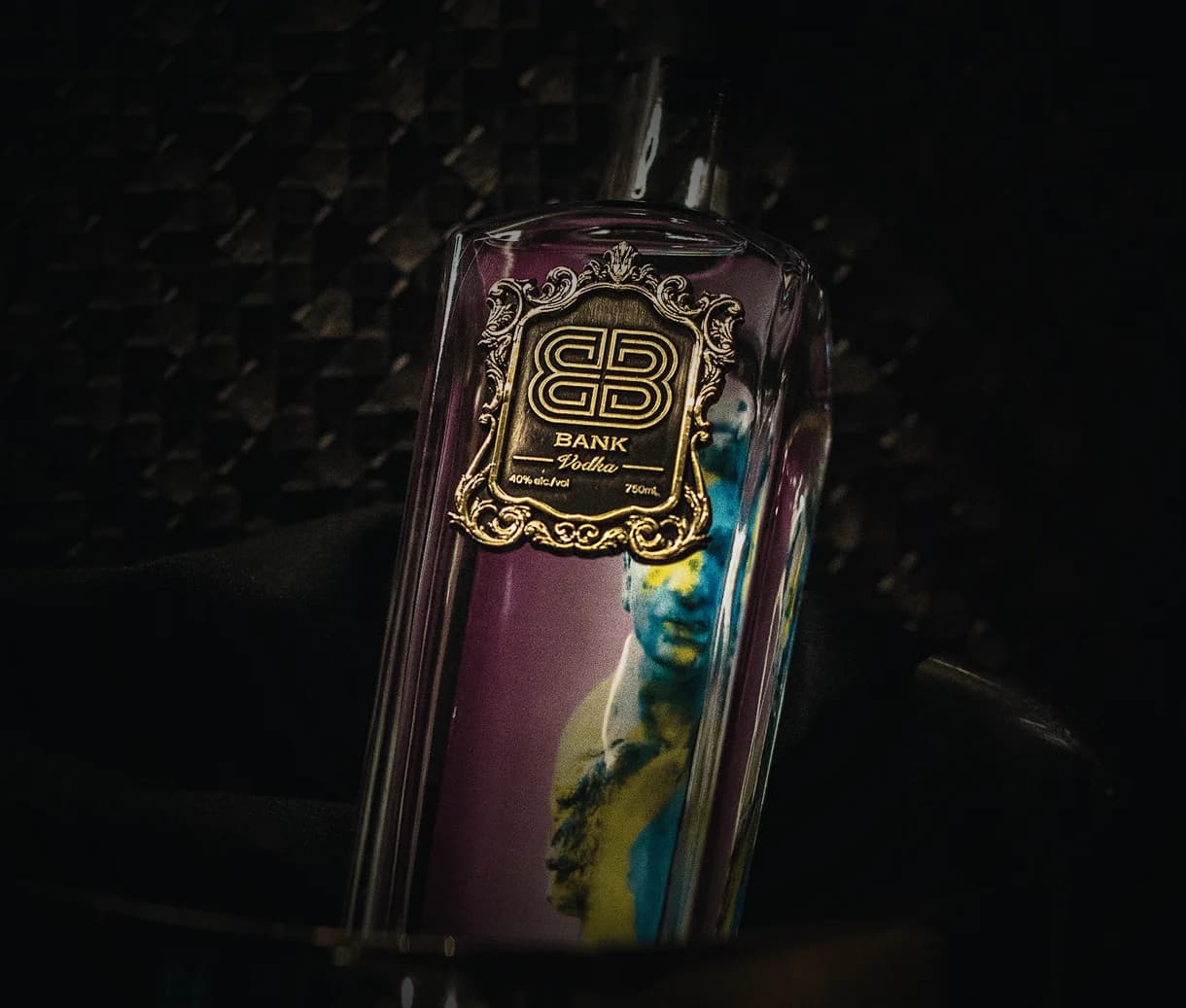 Bank Vodka bottle in a refined dining setting